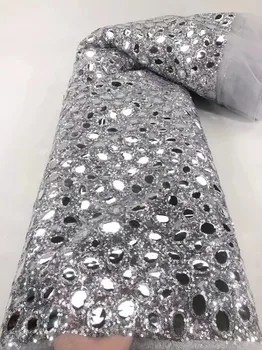 Блестящая ткань с серебряными блестками, геометрический узор, искусственная кружевная ткань, одежда, дизайнерское свадебное платье Шириной 130 см, продается по ярду