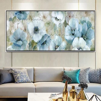 Цветочная фреска 100% Ручной работы Абстрактный Синий цветок Картина маслом на холсте, художественное оформление для декора гостиной