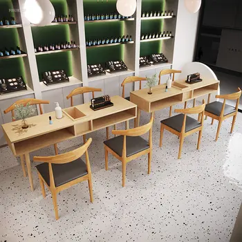 Современные маникюрные столы из массива дерева дизайнерский профессиональный маникюрный стол Простая салонная мебель Японский маникюрный стол и набор стульев
