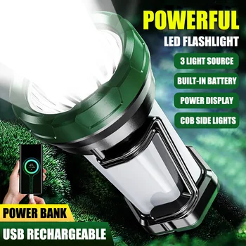 Супер Яркий Светодиодный Фонарик USB Перезаряжаемый Прожектор Spotlight 3 Источника Света Рабочий Свет Водонепроницаемый Факел Кемпинг фонарь
