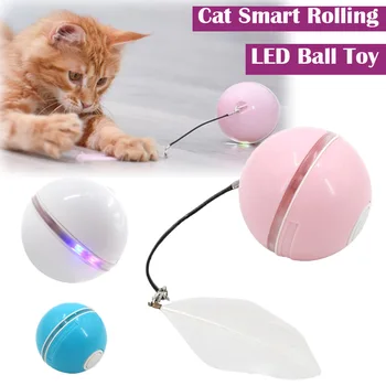 Cat Puzzle Ball Toys Pet Автоматический Умный Перезаряжаемый Подвижный светодиодный игрушечный мяч для кошек и собак с обучающим пером IQ Toy Ball Принадлежности