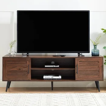 60-дюймовая Современная подставка для телевизора в стиле середины века, Развлекательный центр со шкафом для хранения, 59 ”Wx15.5” Dx21”H, Темно-коричневый