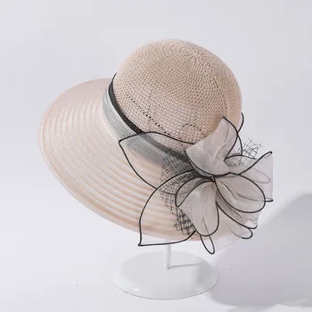 Женская летняя солнцезащитная шляпа из органзы с широкими полями в стиле пэчворк, модная солнцезащитная шляпа с цветами, тренд на пляжную шляпу для отдыха.