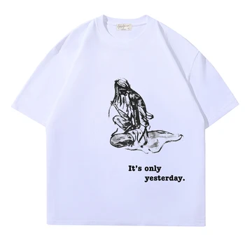 Летняя футболка Yohji Yamamoto С Принтом Японских персонажей Y3 Премиум-класса С коротким рукавом Для Мужчин и Женщин, Одежда