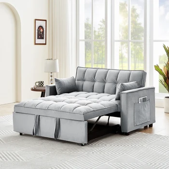 Серый Раскладной диван-кушетка с Выдвижной Кроватью, 55-дюймовый Современный Бархатный Раскладной диван-кровать, для внутренней гостиной, мебель для спальни