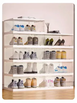 Утолщенное устройство для хранения обувных коробок, Прозрачный Компактный Пластиковый шкаф для обуви с выдвижным ящиком, Органайзер для обуви и хранения