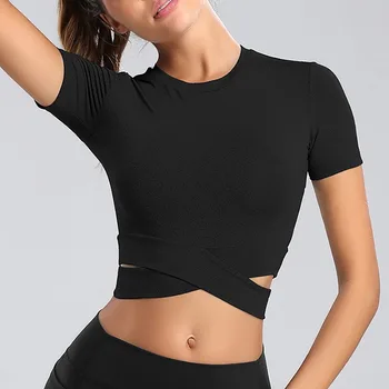 Женская короткая футболка, однотонный спортивный топ с длинными рукавами, сексуальная рубашка с открытым пупком, быстросохнущая футболка для фитнеса