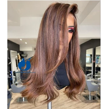 Аметистово-каштановый Медно-коричневый Полностью кружевной парик из человеческих волос для чернокожих женщин, предварительно выщипанный Бразильский Бесклеевой прямой парик многослойного кроя