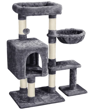 4-уровневая подставка для когтеточки с плюшевым котом, темно-серый