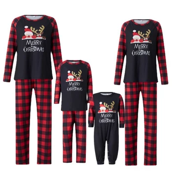 Подходящие к Рождеству Семейные Рождественские Пижамы Комплект одежды Черный Красный Плед Мультяшный Лось Санта Клаус Дети Детские Пары Пижамы