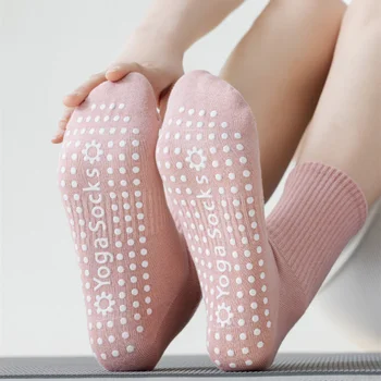Женские носки для йоги, силиконовые нескользящие носки для занятий фитнесом, танцами, спортом в помещении, хлопковые дышащие однотонные носки для балета, пилатеса