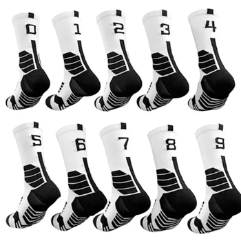 Свободное словосочетание Баскетбольные носки с номерами 0-9, толстые спортивные велосипедные носки, нескользящие, прочные Нижние носки с полотенцем для скейтборда