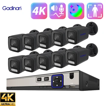 Gadinan 4K 8MP Наружная Камера Безопасности AI Color Night CCTV POE NVR Комплект Двухстороннего Аудио Динамика Камера Видеонаблюдения XMEye