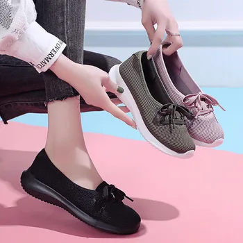 2023 Женская обувь Женская рабочая обувь Удобные мягкие дышащие сетчатые повседневные женские кроссовки на плоской подошве со шнуровкой Zapatos De Mujer