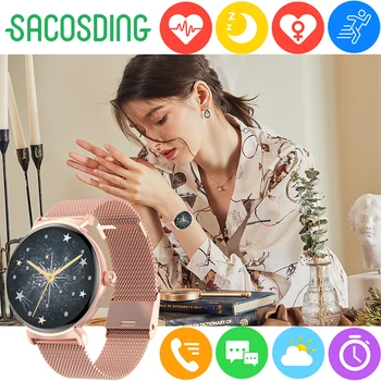 Роскошные умные часы для женщин, голосовой ассистент по Bluetooth, водонепроницаемые спортивные часы, женские умные часы с индивидуальным циферблатом для Android 2023