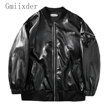 Gmiixder, мужская куртка из искусственной кожи, Весна-осень, новое Японское Ретро, свободное, с буквенным принтом, Kpop, повседневное университетское пальто с бейсбольным воротником