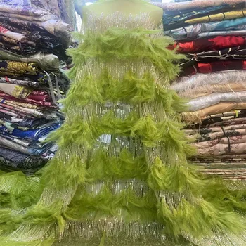 3D Перо, Африканская кружевная ткань с пайетками 2023, Высококачественная Свадебная вышивка жениха в Нигерийском стиле, Французский тюль, шитье для новобрачных jh-675