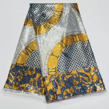 Африканская кружевная ткань, Нигерийская шелковая ткань с чистым пятном, 5 ярдов, Африканская ткань с восковым принтом и блестками, шифоновая ткань для платья A030