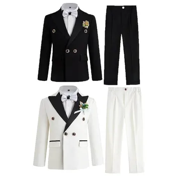 Белая куртка для мальчиков и девочек, брюки, галстук, 3 шт., костюм для фотосессии, детское платье для вечеринки на день рождения, детский свадебный костюм для выпускного вечера, смокинг
