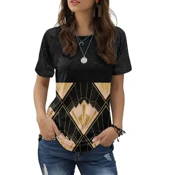 Новая женская футболка, летняя футболка с коротким рукавом и принтом, модный топ с круглым вырезом, винтажная повседневная футболка в этническом стиле для женщин, рубашка