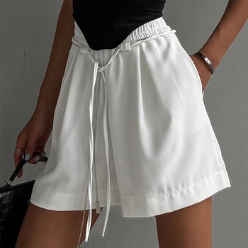 Белые женские брюки PASSIONNE с поясом на шнуровке, свободные шорты с высокой эластичной талией, женский повседневный стиль, новинка летней моды 2023 года