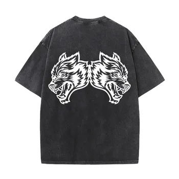 DARC SPORT Женская винтажная футболка с логотипом WOLVES, стираемая классикой, Мужские футболки из хлопка и мягкого материала, топы из пары футболок с коротким рукавом