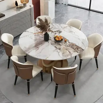 круглый роскошный ярко-доска обеденный стол поворотный стол бытовой многофункциональный стол и стул сочетание кухонной мебели Меса
