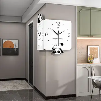Ticktockery Panda Трехмерные двухсторонние угловые настенные часы для гостиной, домашние часы, настенные современные минималистичные часы