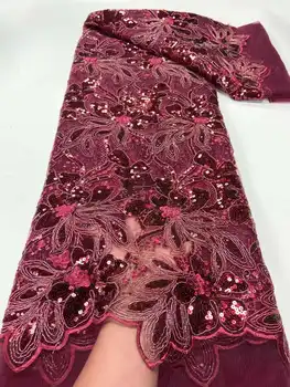 Роскошная Африканская Кружевная ткань 2023 новейшая Бордово-красная индийская ткань сари высокого качества тюль 3D Блестящая кружевная ткань свадебное платье
