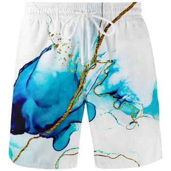 Мужские летние шорты, шорты для плавания, купальники, Мраморные Гавайские пляжные спортивные штаны для плавания, сетчатая летняя одежда