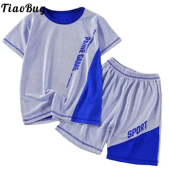 Быстросохнущий спортивный костюм для мальчиков из 2 предметов, футболка с коротким рукавом и шорты, Баскетбольная футбольная форма, спортивная одежда, спортивный костюм