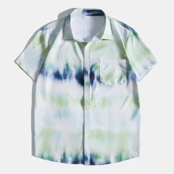 Трендовая мужская рубашка с короткими рукавами и принтом с лацканами для летнего отдыха, повседневная верхняя одежда для мужчин