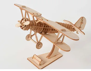 Сделай сам Биплан Беспилотный самолет Часы Автомобильные игрушки 3D Деревянная игрушка-головоломка Сборочная модель Наборы для поделок из дерева Украшение стола для детей Дети