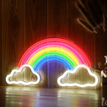 Гибкая акриловая задняя панель LED Rainbow Cloud Неоновый дизайнерский светильник для спальни, украшения стен детской комнаты, романтическая атмосфера
