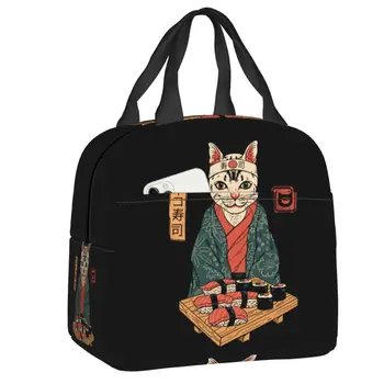 Японский кот-самурай Термоизолированная сумка для ланча Japan Sushi Neko Портативный ланч-бокс для домашних животных для женщин, детских школьных пакетов для еды
