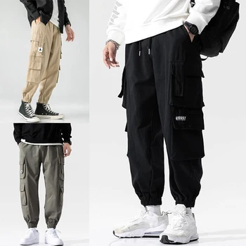 Мужские брюки-карго, Повседневные брюки с несколькими карманами, длинные брюки для бега в стиле хип-хоп, мужские весенне-осенние брюки для бега трусцой на открытом воздухе