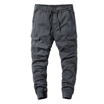 Мужские брюки-карго из цельного хлопка, уличные военные тактические рабочие брюки с несколькими карманами, модная одежда для бега трусцой, мужская полная длина