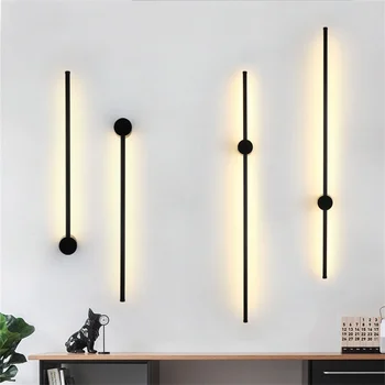 Современный минималистичный Длинный светодиодный настенный светильник черного цвета с возможностью поворота на 350 градусов, длинные фоновые настенные светильники, Алюминиевое Прикроватное бра