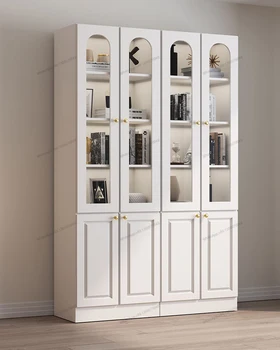 Книжный шкаф из массива дерева со стеклянной дверцей Пылезащитный шкаф Напольная Книжная полка для хранения витрин в американской гостиной