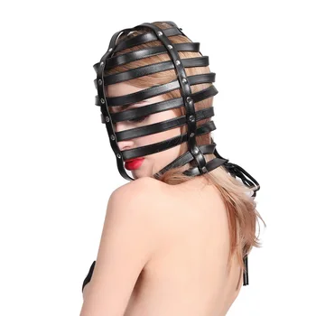 Регулируемый капюшон для бондажа из искусственной кожи с отверстиями для фетиш-косплея, Готический костюм, Сексуальная маска для головы на Хэллоуин, маска для бондажа