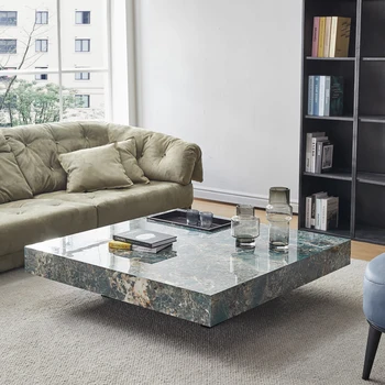 Популярный дизайнерский чайный столик для гостиной с квадратной зеленой каменной плитой Amazon онлайн