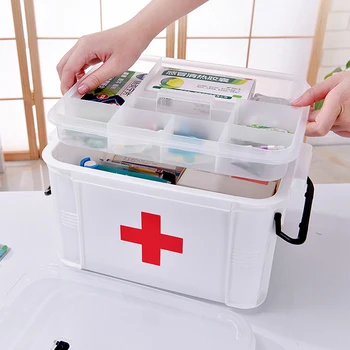 Аптечка первой помощи Ящик для хранения лекарств Портативный Аварийный ящик Бытовые Двухслойные коробки для лекарств Органайзер для хранения аптечек