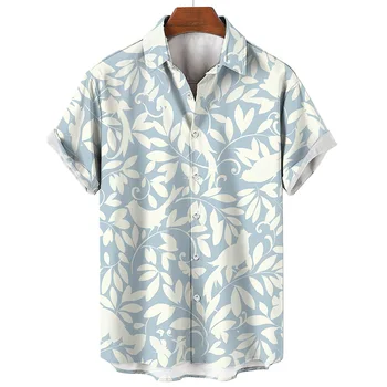 Мужская летняя одежда, свободные футболки в полоску и с растительным принтом с короткими рукавами, повседневные, стильные топы для пляжного отдыха