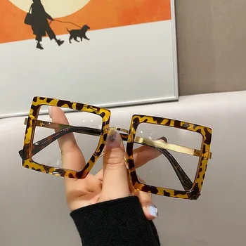2023 Большие Леопардовые очки для женщин и мужчин В толстой оправе, Квадратные очки с защитой от синего излучения, Роскошные Прозрачные Компьютерные очки