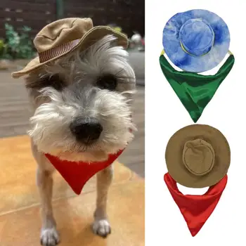 Выделяйтесь с этой шляпой для домашних животных, регулируемой шляпой для домашних животных, стильными аксессуарами для костюмов для домашних животных, набором удобных ковбойских шляп, слюной для собак