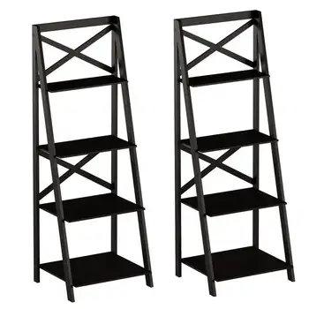 Набор для лестницы–набор из 2 деревянных книжных шкафов, черный