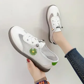 Женская обувь Лето 2023, Модная повседневная белая спортивная обувь, Дышащая Сетчатая обувь на плоской платформе, Женские кроссовки на открытом воздухе