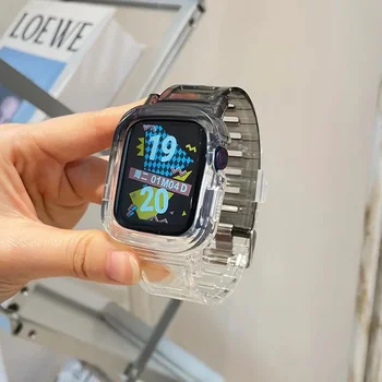 Двухцветный Ремешок Для Apple Watch Band 49 мм 45 мм 41 44 мм 38 42 40 Correa Прозрачный Мягкий Силиконовый Ремешок Для iWatch Series 8 7 SE 6