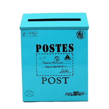 Почтовый ящик Винтажный Настенный почтовый ящик Почтовый ящик для писем Антикварный Металлический Почтовый ящик для наружного синего цвета
