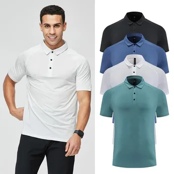 Летняя мужская одежда, рубашки-поло для гольфа, Быстросохнущая дышащая одежда для гольфа из полиэстера / спандекса с коротким рукавом, удобная одежда для гольфа